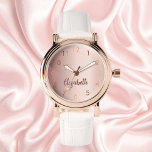 Reloj De Pulsera Rosa del guión de nombre dorado elegante<br><div class="desc">Color de fondo de gradiente dorado subió. Añadir un nombre,  fecha. El nombre se escribe con un guión de estilo con letras a mano.</div>