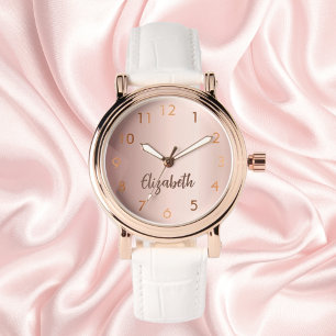 Reloj De Pulsera Rosa del guión de nombre dorado elegante