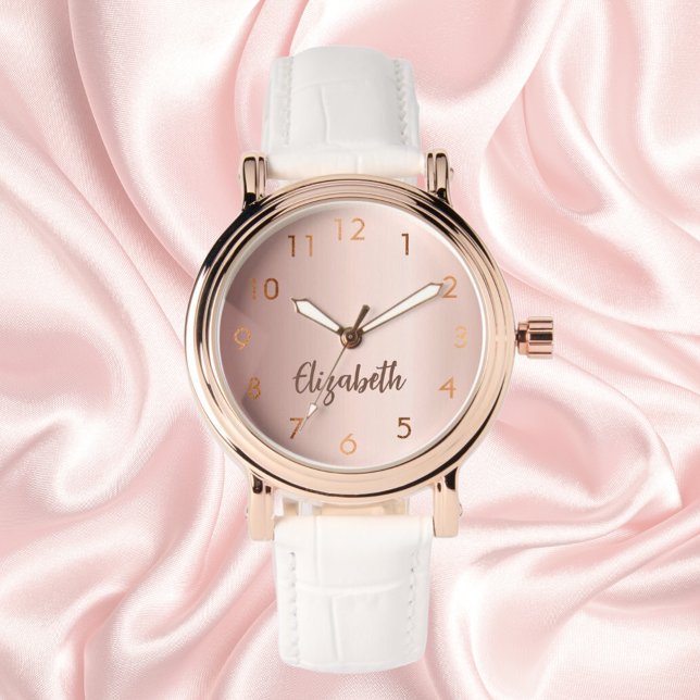 Reloj De Pulsera Rosa del guión de nombre dorado elegante (Subido por el creador)