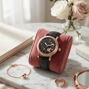 Reloj De Pulsera Rosa Dorado Floral