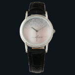 Reloj De Pulsera Rosa Dorado - Monograma de Purpurina Plateada Rosa<br><div class="desc">Rosa Dorado - Reloj con Nombre de Monograma de Metal Cepillado con Purpurina Brillante Metalizada de Hoja Falsa Rosa Rubor y Plateado. Esto hace el regalo perfecto para graduación, cumpleaños, boda, despedida de soltera, aniversario, baby shower o fiesta de soltera para alguien que ama el lujo glamoroso y los estilos...</div>