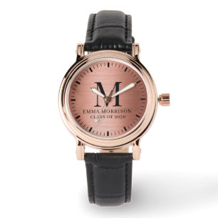 Reloj De Pulsera Rosa Dorado Monogramado de Mujer