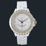 Reloj De Pulsera Rosa elegante ancla purpurina dorada y mármol blan<br><div class="desc">Elegante y elegante diseño con un falso ancla purpurina dorada y mármol blanco.</div>