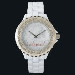 Reloj De Pulsera rosa elegante de imitación dorada de mármol blanco<br><div class="desc">Mármol blanco moderno y a la moda y diseño de la maquina de la dama de honor rosa.</div>