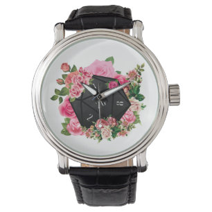 Reloj De Pulsera Rosa floral D20 Tabletop RPG Gaming Dice