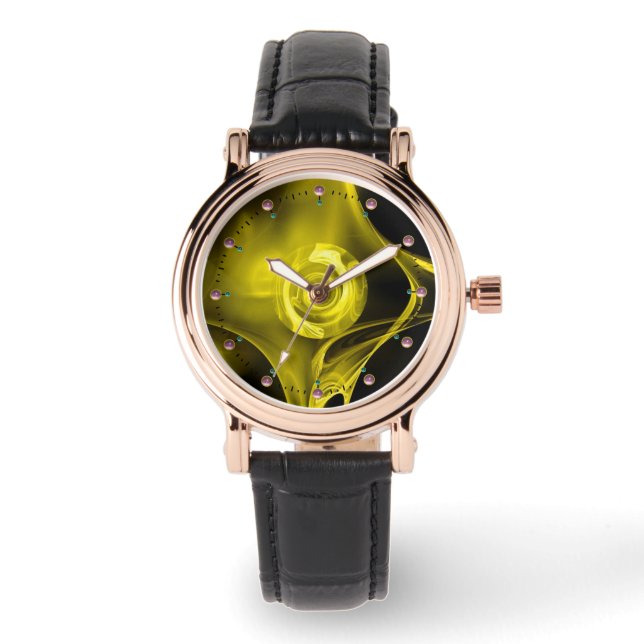 Reloj De Pulsera Rosa FRACTAL AMARILLO CLARO (Anverso)