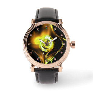 Reloj De Pulsera Rosa FRACTAL AMARILLO VERDE