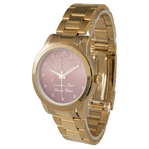 Reloj De Pulsera Rosa Gold Watch con nombre de texto Personalizado