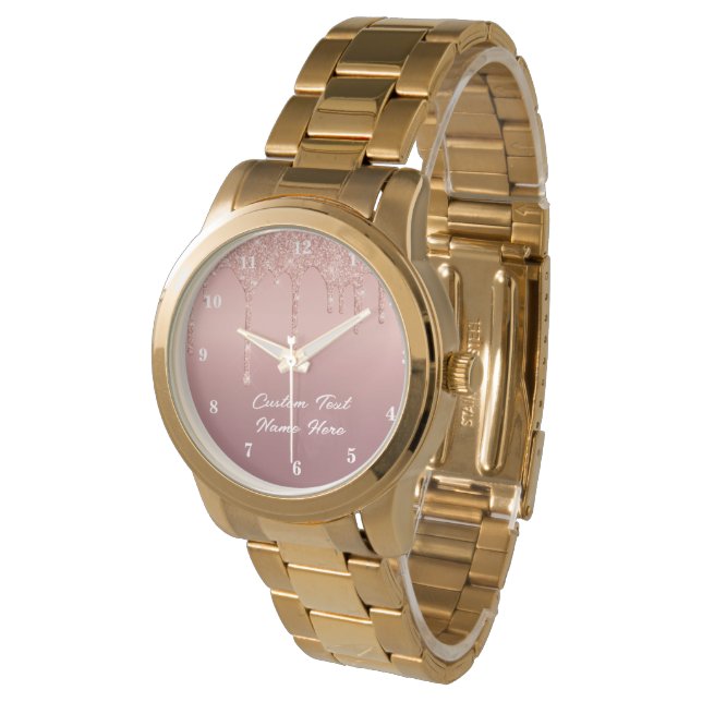 Reloj De Pulsera Rosa Gold Watch con nombre de texto Personalizado (Angular)