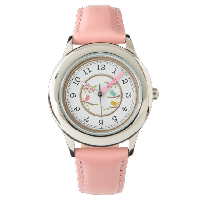 Reloj De Pulsera Rosa lindo con el ojo de los pájaros (Anverso)