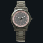 Reloj De Pulsera Rosa Oro Rubor Purpurina rosa Glam Monograma Nombr<br><div class="desc">Glam Rosa Purpurina Oro Elegante reloj Monograma. Personaliza fácilmente este diseño de relojes de moda de moda con un elegante purpurina brillante de oro rosa sobre un fondo negro. El diseño incluye su monograma manuscrito con remolques de bonito y su nombre.</div>