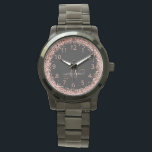 Reloj De Pulsera Rosa Oro Rubor Purpurina rosa Glam Monograma Nombr<br><div class="desc">Glam Rosa Purpurina Oro Elegante reloj Monograma. Personaliza fácilmente este diseño de relojes de moda de moda con un elegante purpurina brillante de oro rosa sobre un fondo negro. El diseño incluye su monograma manuscrito con remolques de bonito y su nombre.</div>