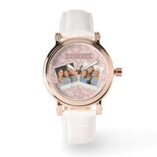Reloj De Pulsera Rosa personalizado de encaje floral romántico