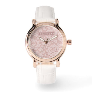 Reloj De Pulsera Rosa personalizado de encaje floral romántico