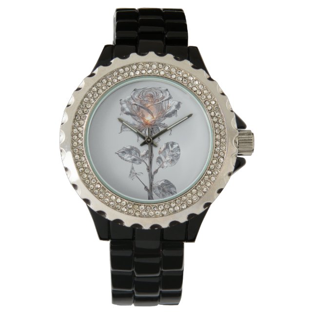 Reloj De Pulsera Rosa Plateada Metálica Luminosa (Anverso)
