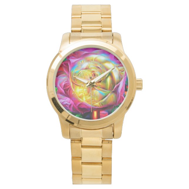 Reloj De Pulsera Rosa psicodélico arcoiris (Anverso)