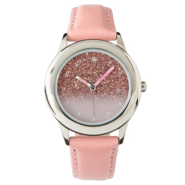 Reloj De Pulsera Rosa purpurina de oro Nombre personalizado (Anverso)