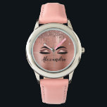 Reloj De Pulsera Rosa Purpurina dorado Esparkle Eyelashes Monograma<br><div class="desc">Rosa Relieve metalizado de imitación dorada Purpurina de espuma metálica cepillado Nombre de monograma Metalizado y pestañas iniciales (pestañas), Extensiones de Eyelash y reloj de maquillaje rosa Rubor Oyes. Esto hace que el dulce perfecto cumpleaños 16, boda, ducha de novia, aniversario, ducha de bebé o fiesta de soltera sea regalo...</div>
