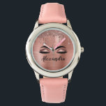 Reloj De Pulsera Rosa Purpurina dorado Esparkle Eyelashes Monograma<br><div class="desc">Rosa Relieve metalizado de imitación dorada Purpurina de espuma metálica cepillado Nombre de monograma Metalizado y pestañas iniciales (pestañas), Extensiones de Eyelash y reloj de maquillaje rosa Rubor Oyes. Esto hace que el dulce perfecto cumpleaños 16, boda, ducha de novia, aniversario, ducha de bebé o fiesta de soltera sea regalo...</div>