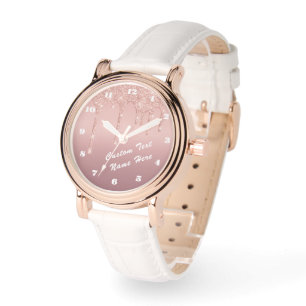 Reloj De Pulsera Rosa Purpurina dorado Personalizado Mensajes de te