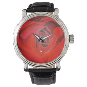 Reloj De Pulsera Rosa Roja Artística en Forma de Corazón