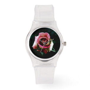 Reloj De Pulsera Rosa roja pintada de petróleo