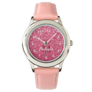 Reloj De Pulsera Rosa rosa claro chispas purpurina Monograma