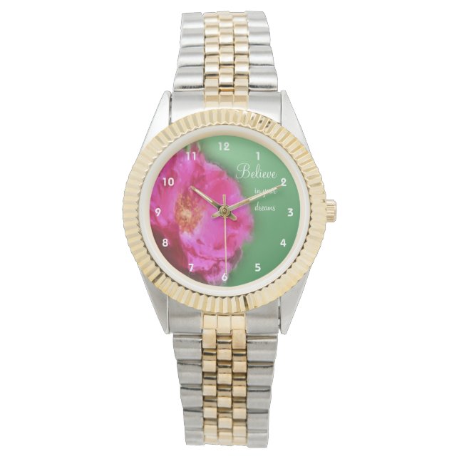 Reloj De Pulsera Rosa rosa cree Inspiradora (Anverso)