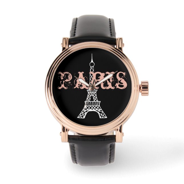 Reloj De Pulsera Rosa Rosa Eiffel Tower Paris Watch Gift (Anverso)