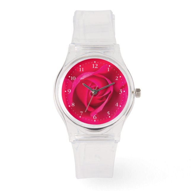 Reloj De Pulsera Rosa rosa rojo romántico v2 (Anverso)