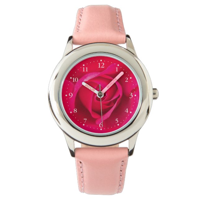 Reloj De Pulsera Rosa rosa rojo romántico v2 (Anverso)