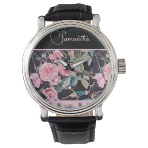 Reloj De Pulsera Rosa Rosa Rosas Acuarela Vintage Personalizable