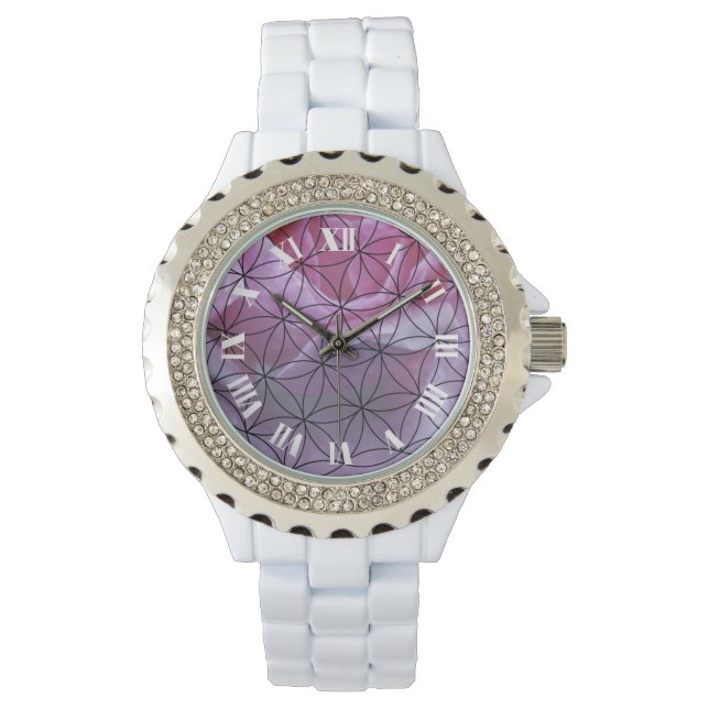 Reloj De Pulsera Rosa rosa y el patrón de flor de la vida (Anverso)