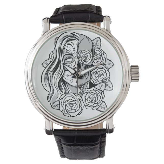 Reloj De Pulsera Rosa Sugar Skull Chica (Anverso)