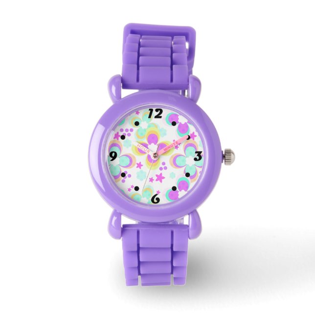 Reloj De Pulsera Rosa, turquesa, floral (Anverso)