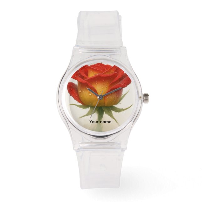 Reloj De Pulsera Rosa y gotas de agua - hermoso  (Anverso)