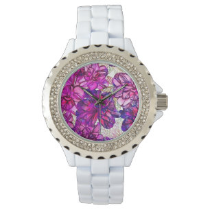 Reloj De Pulsera Rosa y modelo de flores abstracto púrpura