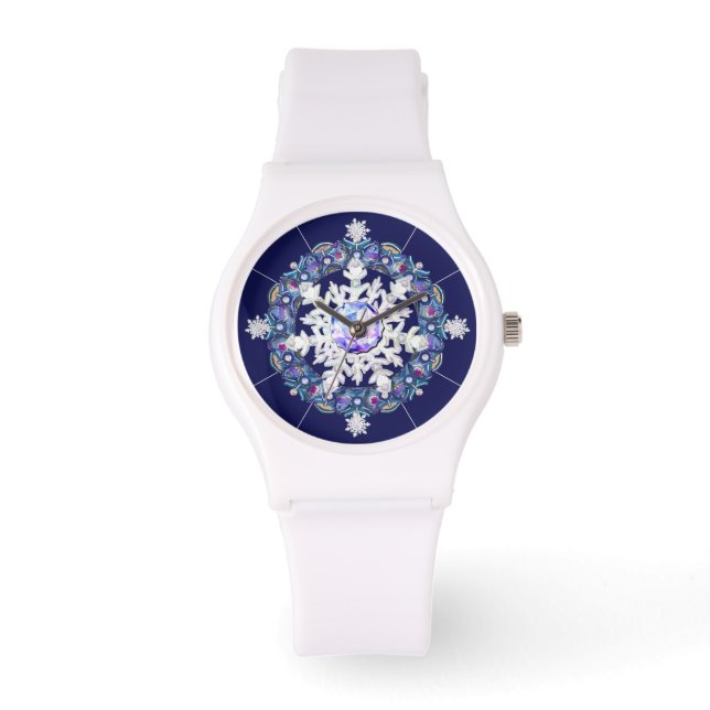 Reloj De Pulsera Rosada azul y copo de nieve (Anverso)