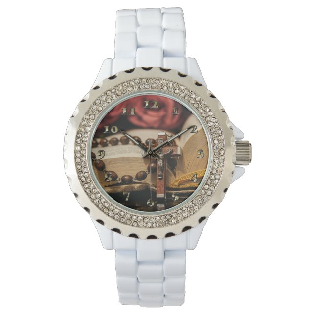 Reloj De Pulsera Rosario de madera con Jesús en la cruz (Anverso)