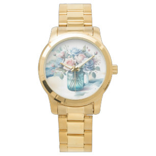Reloj De Pulsera Rosas al estilo vintage de Mason Jar