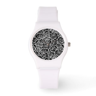 Reloj De Pulsera Rosas blancas y negras de la cosecha