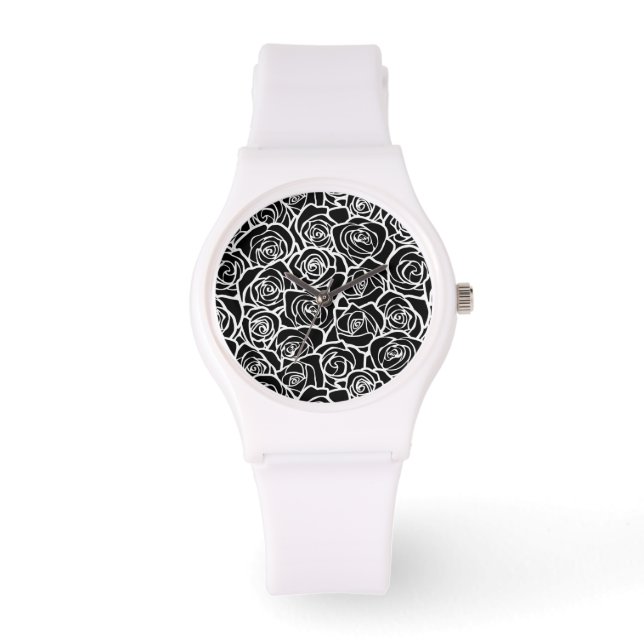 Reloj De Pulsera Rosas blancas y negras de la cosecha (Anverso)