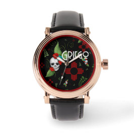 Reloj De Pulsera Rosas de cráneo Zia Sun Greenery Nuevo México Negr