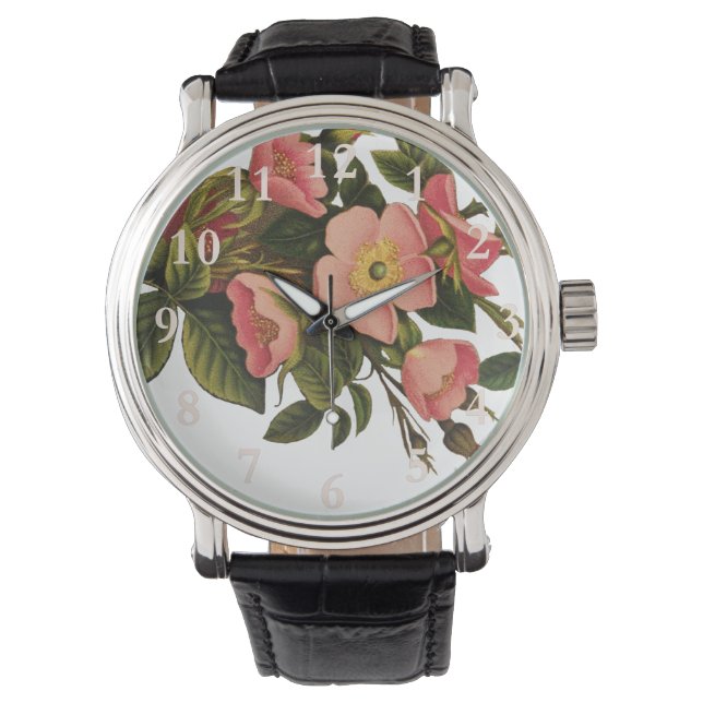 Reloj De Pulsera Rosas de época bello botánico rosado (Anverso)