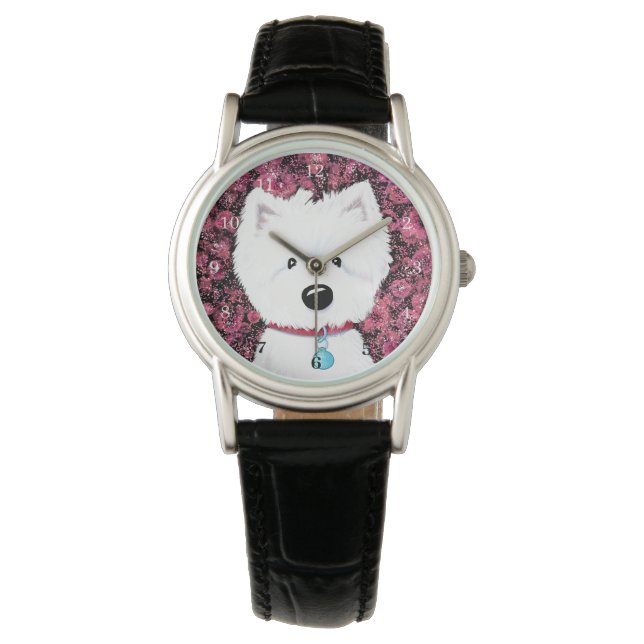 Reloj De Pulsera Rosas de KiniArt Fluffy Westie (Anverso)