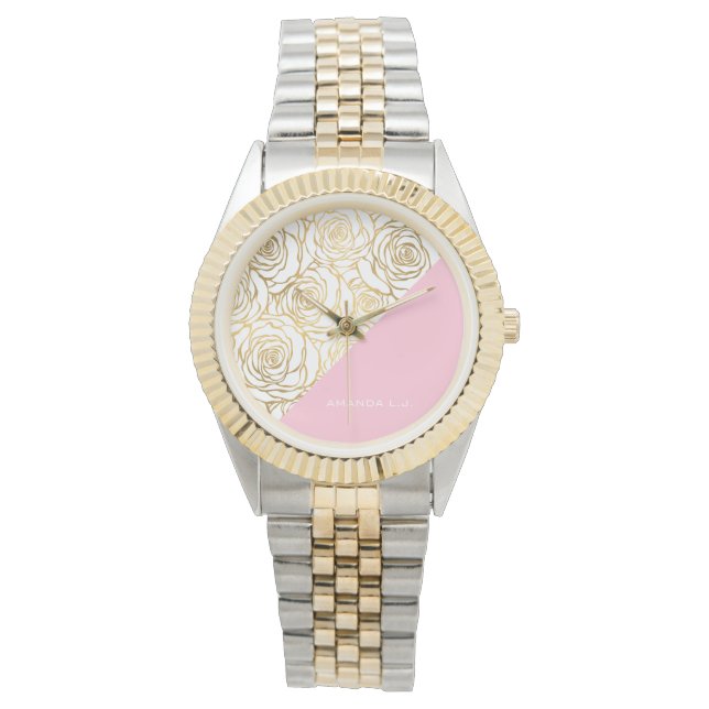 Reloj De Pulsera Rosas de oro con rosa (Anverso)