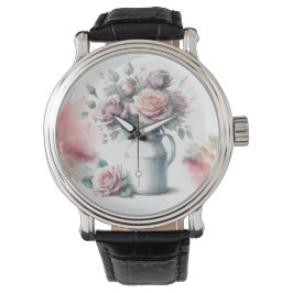 Reloj De Pulsera Rosas en jarra de leche estilo vintage
