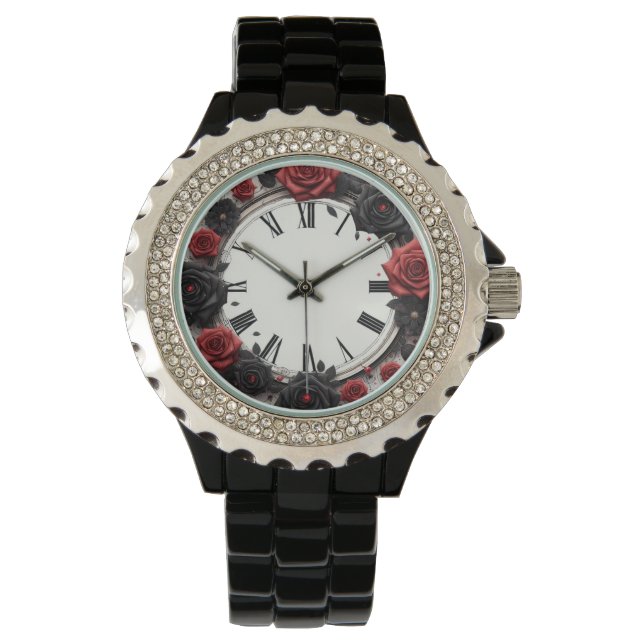 Reloj De Pulsera Rosas negras y rojas (Anverso)