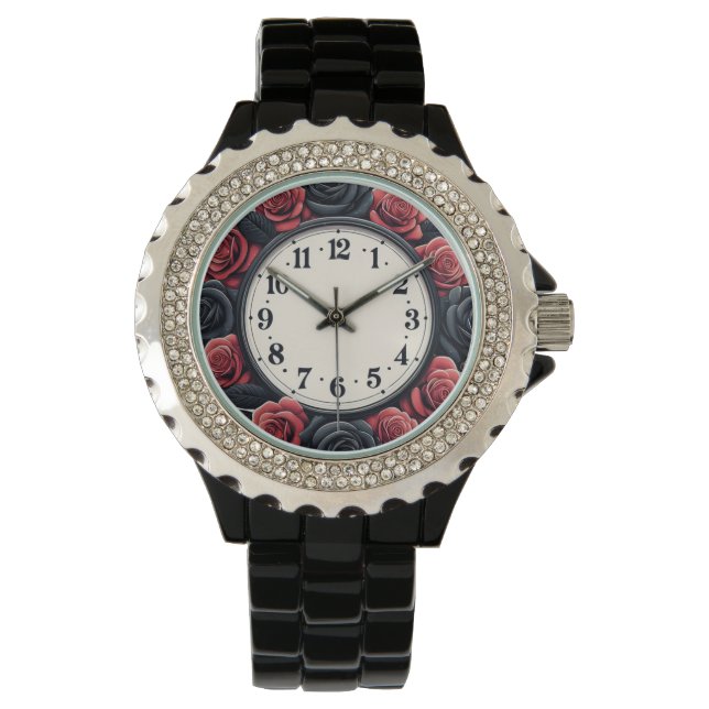 Reloj De Pulsera Rosas negras y rojas (Anverso)