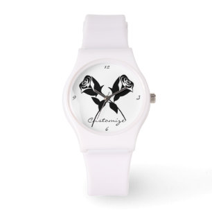 Reloj De Pulsera Rosas negros San Valentín flor Thunder_Cove